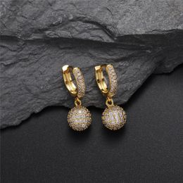 Iced Out Zircon Ball Stud Earring Gold Silver Plated Mens Hip Hop Jewelry Gift