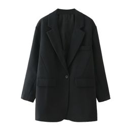 elegant women solid black blazer jackets fashion ladies office full sleeve suits vintage female pocket 210430