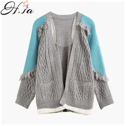 H.SA Women Knitted Cardigans Long Sweaters Cardigans Casual Preppy Style Thick Tassel Sweaters Jumpers Women Knitting Jackets 210716