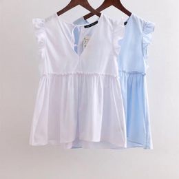 Summer Women's Shirt Loose Thin Wild V-neck Sleeveless Overlay Decorative Butterfly Sleeve 210507