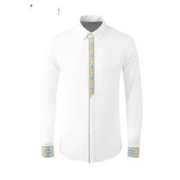 Elegant Male Shirts Luxury Royal Embroidery Long Sleeve Casual Mens Dress Shirts Fashion Slim Fit Party Man Shirts Plus Size 4XL