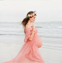 Maternity Dresses Pregnant women's off shoulder chiffon long wedding beach dresses fancy pregnancy photos props shooting