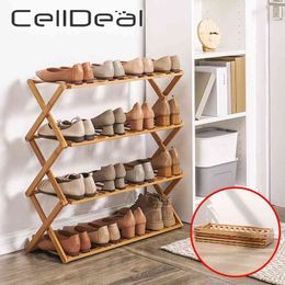 CellDeal 3/4/5/6 Layers Bamboo Shoe Cabinets Foldable Shoe Rack Shelf Home Organiser Holder Shoes Storage Rack Shoe Shelf 210609