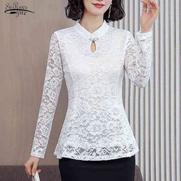 Solid Long Sleeve Lace Blouse Women Tops Plus Size Casual O-neck Pullover Shirt Female Clothes Chemisier Femme 7950 50 210508