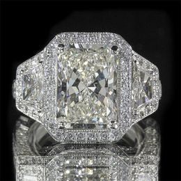 Size 6-10 Unique Wedding Rings Luxury Jewellery 925 Sterling Silver Princess Cut White Topaz Large CZ Diamond Gemstones Eternity Women Engagement Bridal Ring Gift