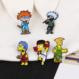 Pins, Brooches HOSENG 5Pcs/ Lot Anime Characters Cartoon Brooch Cute Naughty Student Personality School Bag Alloy Jewelry Pin HS_921