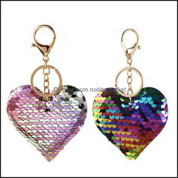 Key Rings Jewelry Sequin Heart Keychain Colorf Love Pendant Charm Keychains Valentines Day Gift For Party Decaration Supplies Drop Delivery