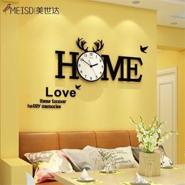 DIY Alphabet HOME Large Wall Clock in Black Modern Design Watches Decor Stickers Living Room Horloge 211130
