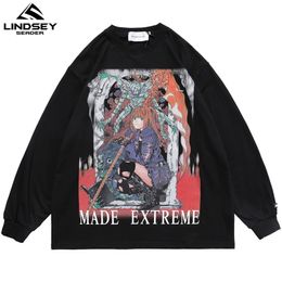 LINDSEY SEADER Men's T-shirt Hip Hop Longsleeve Sweatshirt Cartoon Girl Printed Oversize Harajuku Tops Tees Anime Clothes 210706
