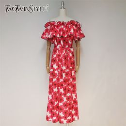 Vintage Lace Up Bowknot Dress For Women Slash Neck Short Sleeve High Waist Print Dresses Female Fashion 210520