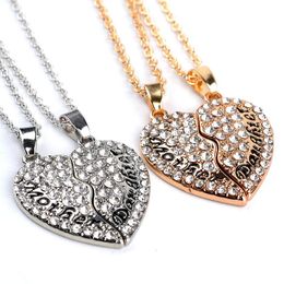 Pendant Necklaces 2pcs/set Mother Daughter Heart Combination Necklace Mother's Day Gift Chain Cz Stone Collares Womens Jewelry