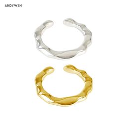 ANDYWEN 925 Sterling Silver Simple Irregular Geometric Rock Punk Party Jewelry Wedding Fashion Women Round Open Bangle Ring 210608