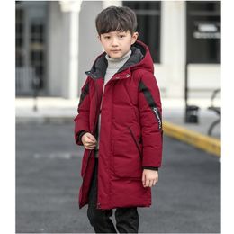 Boys Kids Winter Hooded Down Coat Jacket For Big Mid-long Cotton Teens Outerwear Children Clothes 211203