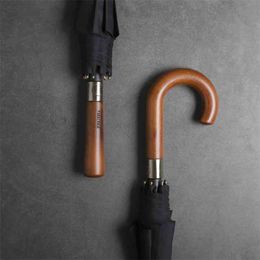 Wooden Handle Long Umbrella Big Golf Strong Windproof Black s Double Layer Men Business Rain 8K Male Paraguas 210721