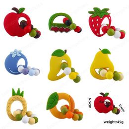 Natural Silica gel fruit Ring Teethers for Baby Health Care Accessories Infant Fingers Exercise Toys Colourful Silicon Beaded Soothers