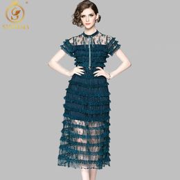 Arrival Summer Fashion Runway Dress Women's Gorgeous Lace Long Midi Vintage es Vestidos 210520