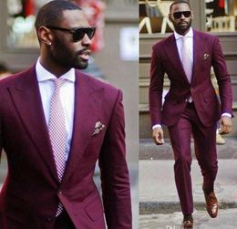 Great quality Burgundy Groom Tuxedos Peak Lapel Slim Fit Groomsmen Wedding Dress Autumn Winter Style Men Formal Party Prom Suit(Jacket+Pants+Tie) 1201