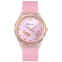 Newest Watch Colourful Candy Women Wristwatches dragonfly Design Vintage Rubber Silicone Band Ladies Luxury Wristwatch Fashion Casual For Gifts