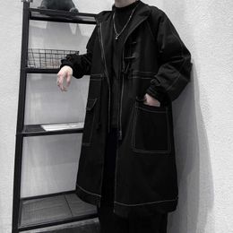 Hybskr Long Men's Windbreaker Spring Men Jacket Solid Colour Man Trench Coat Korean Style Overcoat Fashion Men's Clothing 211011