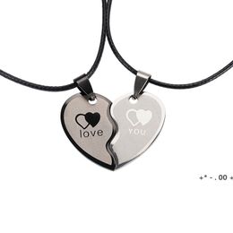 Creative Heart Shape Titanium Steel Couple Necklace Set Fashion Lovers Pendant Jewellery Valentine's Day Memorial Gift RRB14154