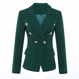 Women's Suits & Blazers Brand High Quality Dark Green Slim Fit Women Blazer Coat Office Ladies Double Breasted Notched Feminino Longo