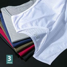 3PCS Men Ice Silk Underwear Undershirt Transparent Shirts Male Bodyshaper Fitness Mesh Breathable Singlets Tank Tops