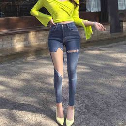 Harem Pants Vintage High Waist Jeans Women's Full Length Mom Holes Cowboy Denim Sexy Chic Skinny 210601