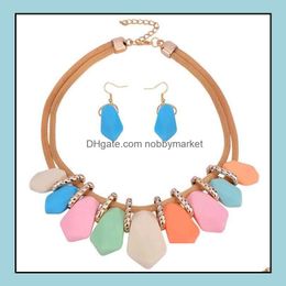 Earrings & Necklace Jewellery Sets Luxury Chunky Statement Earring Bib Za Layers European American Candy Colour Resin Stone Necklaces For Sale