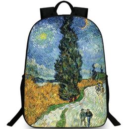 Road with Cypressand Star backpack Vincent Willem van Gogh daypack school bag Casual packsack Print rucksack Picture schoolbag Photo day pack