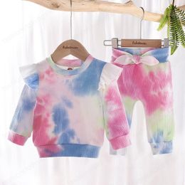 Girl Kid Clothing Set Bandhnu Ruffles Long Sleeve T shirt +Pants Kids clothes Casual Two Piece sets