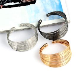 Bangle Most Women's Hand Bracelets Metal Iron Wire Glossy Aperture Silver&Gun Black&Gold For Wholesale