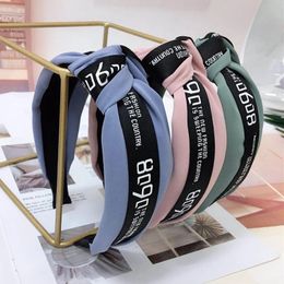 Korean Style Letter Printing Hairbands Knotted Headbands Sports Hair Hoop Wide Side Hair Band Hair Accessories for Women Girls