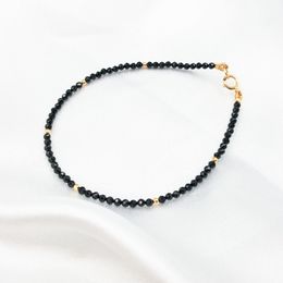 Natural Black Spinel 2mm Faceted Beads&925 Sterling Silver Bracelet