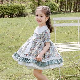 Summer Children's Lolita Floral Short Sleeve Dress Spanish Princess Prom Dresses Baby Girl Birthday Party 1729 B3