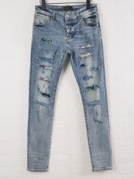 FALECTION MENS 21SS AMIMIKE JEANS DISTRESSED ART WORK PATCH RIPPED DENIM jeans327p