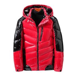 5XL 7XL 9XL Winter Men Jacket Casual Parka Bright Leather Outwear Waterproof Thicken Warm Stand Collar Outwear Coat 211204