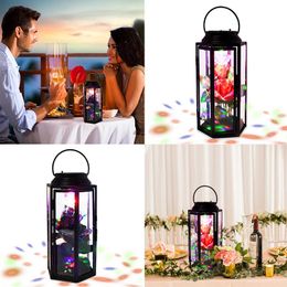 Wiederaufladbare LED Rose Windlampe mit Glaskuppel und Metallrahmen 11 * 31 cm Ornament Geschenk für Valentinstag Hochzeit TB Sale Saiten