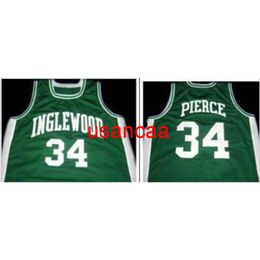 custom XXS-6XL Vintage Men PAUL PIERCE #34 INGLEWOOD HIGH SCHOOL College JERSEY NEW GREEN,Black,White,all name and numbers Embroidery