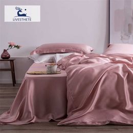 Liv-Esthete Top Grade 100% Silk Pink Bedding Set Mulberry 25 Momme Women Bed Sheet Quilt Cover Set Pillowcase Queen King Bed Set 211203