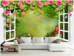 Custom photo wallpapers 3d murals wallpaper Modern Rose flowers outside the window view forest mural background wall papers home dcoration