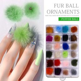 10/24Pcs/Set Soft Touch Nail Pom Poms Trendy Charms Puffy Ball Fluffy Kit Pendant Jewellery 3D Detachable Nails Fur Balls Decoration Colourful Supplies In Clear Box