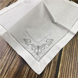 Table Napkin Set Of 12 Napkins White Hemstitched Linen Colour Embroidered 18x18-inch