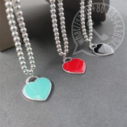 Chains Original S925 Sterling Silver Necklace Fashion Round Bead Enamel Heart Pendant Ladies Classic Fine Jewelry