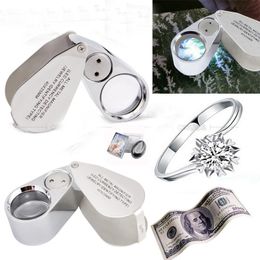 40X 25mm Mini Pocket Microscope Magnifying Glass Metal Foldable LED UV Light Illuminated Jewellery Loupe Magnifier Currency Detecting 9890