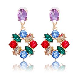 Colourful Crystal Drop Earrings Female High Quality Dangle Rhinestone Pearl Christmas Earring For Women Jewellery Gift