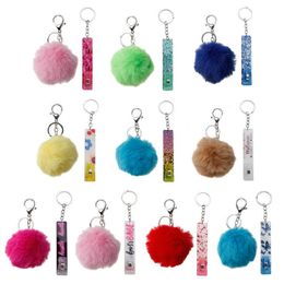 Acrylic Bank Atm Contactless Card Grabber Keychain Credit Card Puller For Long Nails with Faux Pom Car Backpack Hanging Ornament G1019
