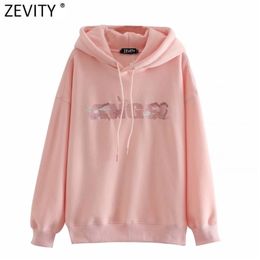 Women Sweet Letters Embroidery Pink Colour Hooded Femme Basic Long Sleeve Casual Fleece Hoodies Chic Pullovers Tops H516 210420