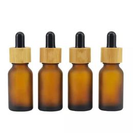 5ml ~100ml Empty frosted amber glass bottle dropper with bamboo cap 1oz wooden essential oil bottles 50ml