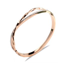 New Arrival Hot 316 Stainless Steel Rose Gold Crystals Spring Bangle Bracelets Nickel Free Jewellery for Women Gift for Lover Q0722