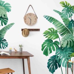Tropical Plant Turtle Leaf Wall Sticker Fresh Beach Palm Leave Art Decal Door Wall Decoration for Living Room Kitchen Home Decor 210615